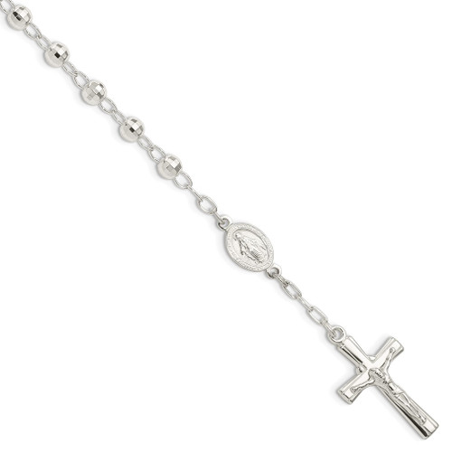 Lex & Lu Sterling Silver Polished Rosary Bracelet 7.5'' LAL35985 - Lex & Lu