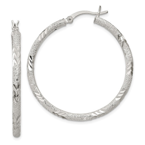 Lex & Lu Sterling Silver Polished D/C Laser-cut Hinged Hoop Earrings LAL35998 - Lex & Lu