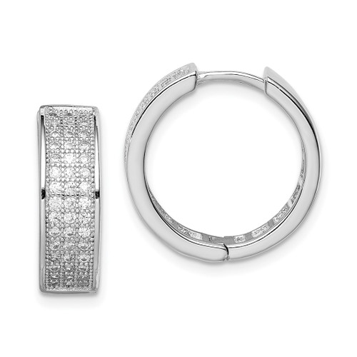 Lex & Lu Sterling Silver w/Rhodium 3-row Hinged Hoop Earrings LAL36041 - Lex & Lu