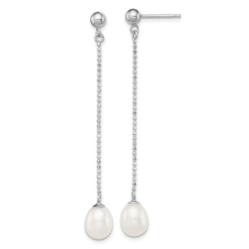 Lex & Lu Sterling Silver 7-8mm White FW Cultured Pearl Post Dangle Earrings - Lex & Lu