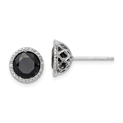 Lex & Lu Sterling Silver Black Sapphire & Diamond Post Earrings - Lex & Lu