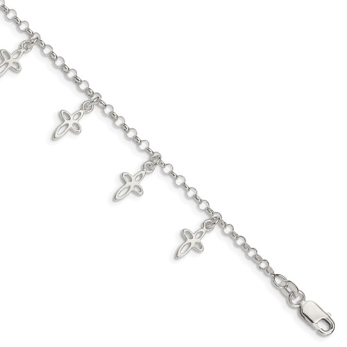 Lex & Lu Sterling Silver Cross Charm Bracelet 6'' LAL3657 - Lex & Lu