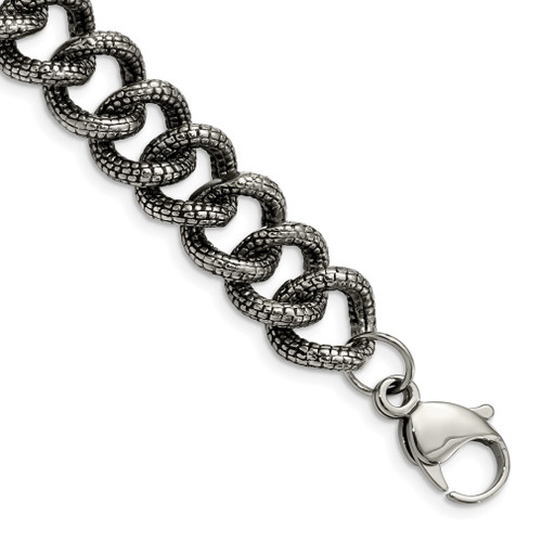 Lex & Lu Chisel Stainless Steel Antiqued & Textured Links Bracelet 8.5'' - Lex & Lu