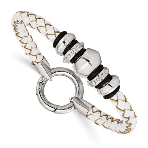 Lex & Lu Chisel Stainless Steel White Leather Black Rubber Bracelet 8.25'' - Lex & Lu