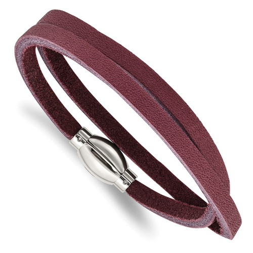 Lex & Lu Chisel Stainless Steel Polished Purple Leather Wrap Bracelet 15.5'' - Lex & Lu