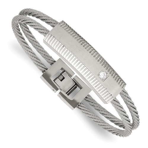 Lex & Lu Chisel Stainless Steel Polished and Brushed CZ Wire Bracelet 41'' - Lex & Lu