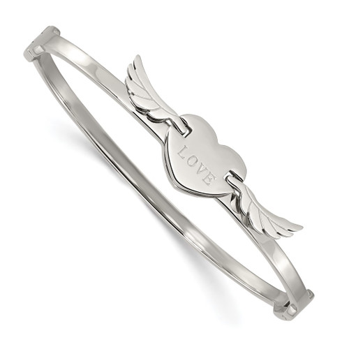 Lex & Lu Chisel Stainless Steel Polished/Moveable Heart w/Wings Love Bracelet - Lex & Lu