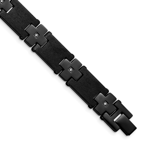 Lex & Lu Chisel Stainless Steel Brushed/Pol. Black Plated w/CZ Bracelet 8'' - Lex & Lu