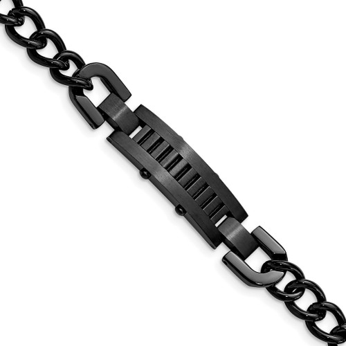 Lex & Lu Chisel Stainless Steel Polished & Brushed Black Plated Bracelet 33'' - Lex & Lu