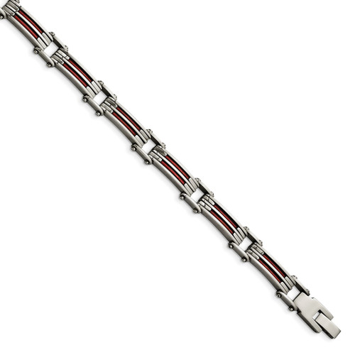 Lex & Lu Chisel Stainless Steel Metallic Red Leather Link Bracelet 8.25'' - Lex & Lu