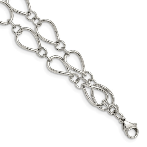 Lex & Lu Chisel Stainless Steel Polished Double Strand Bracelet 7.75'' - Lex & Lu