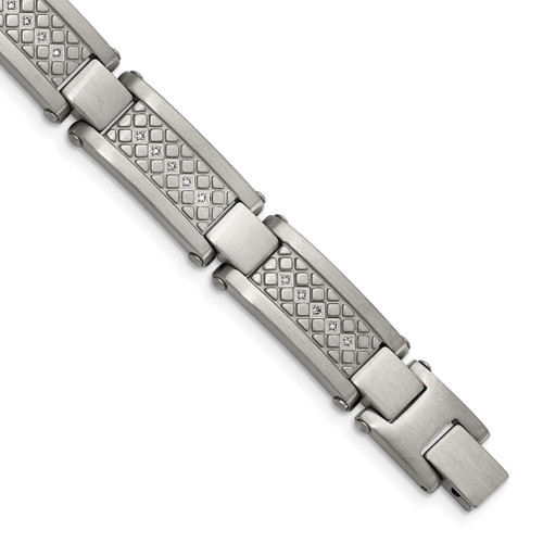Lex & Lu Chisel Stainless Steel Matte/Antiqued 1/10ct.tw Diamond Bracelet 9'' - Lex & Lu