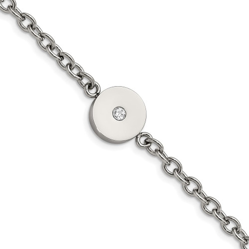 Lex & Lu Chisel Stainless Steel Polished Crystal Bracelet 7.75'' - Lex & Lu