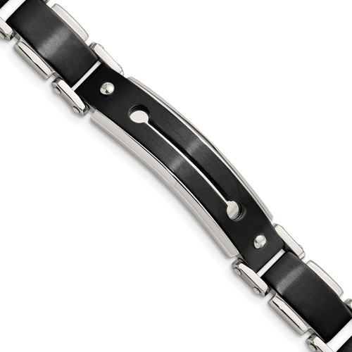 Lex & Lu Chisel Stainless Steel Brushed & Black Plated Bracelet 8.5'' LAL37818 - Lex & Lu