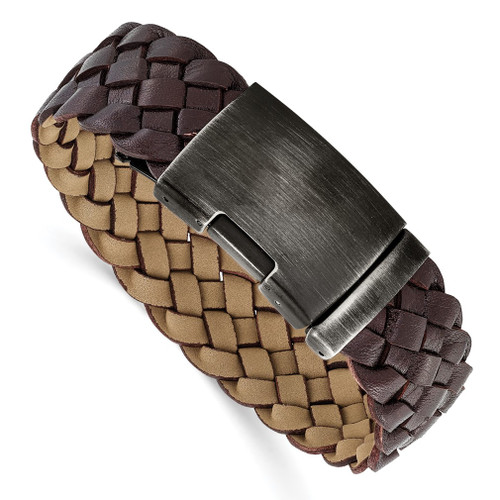 Lex & Lu Chisel Stainless Steel Brushed Antique Brown Braided Leather Bracelet - Lex & Lu