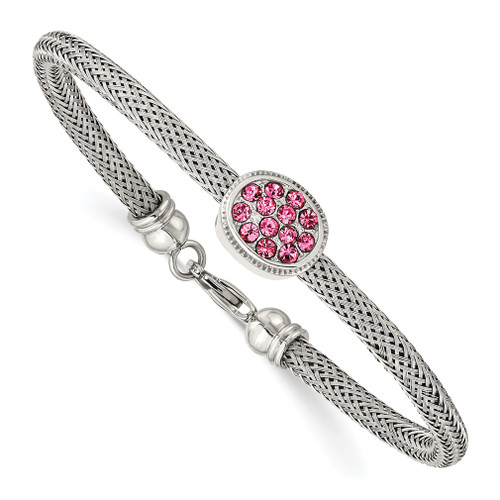 Lex & Lu Chisel Stainless Steel Polished & Textured Pink Crystal Bracelet 7.25'' - Lex & Lu