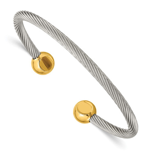 Lex & Lu Chisel Stainless Steel Yellow Plated Cuff Bangle - Lex & Lu