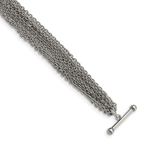 Lex & Lu Chisel Stainless Steel Multiple Row of Chain Toggle Bracelet 7.5'' - Lex & Lu