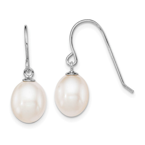 Lex & Lu Sterling Silver White 8-9mm Freshwater Cultured Pearl Dangle Earrings - Lex & Lu