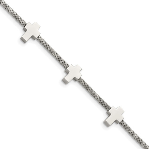 Lex & Lu Chisel Stainless Steel Crosses on Twisted Wire Bracelet 7.5'' - Lex & Lu