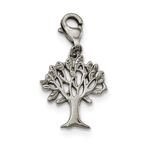 Lex & Lu Chisel Stainless Steel Polished Tree w/Lobster Clasp Charm - Lex & Lu