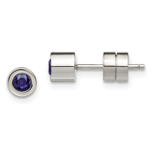 Lex & Lu Chisel Stainless Steel CZ Sept Birthstone Polished Post Earrings - Lex & Lu