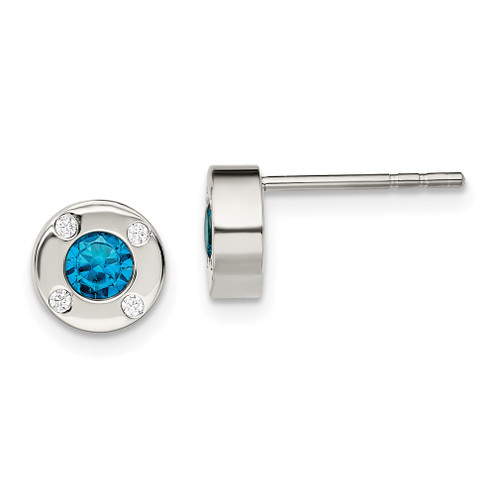 Lex & Lu Chisel Stainless Steel Polished Blue and Clear CZ Post Earrings - Lex & Lu