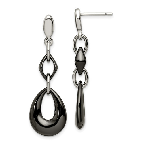 Lex & Lu Chisel Stainless Steel & Black Ceramic Dangle Post Earrings LAL38639 - Lex & Lu