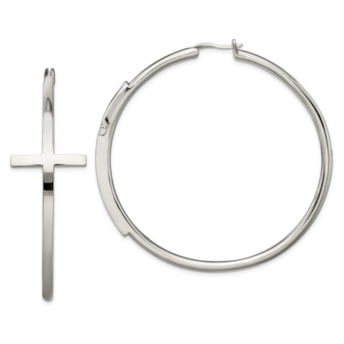 Lex & Lu Chisel Stainless Steel Polished Large Cross Hoop Earrings - Lex & Lu