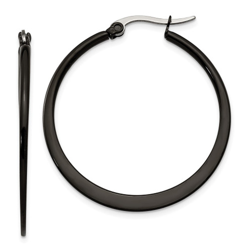 Lex & Lu Chisel Stainless Steel Black IP plated 34mm Hoop Earrings 35mm - Lex & Lu