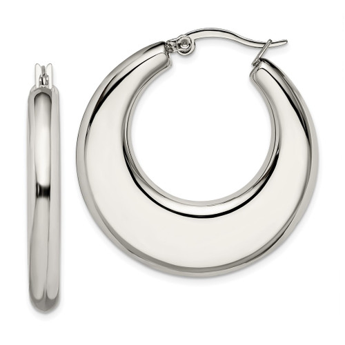 Lex & Lu Chisel Stainless Steel 35mm Hollow Hoop Earrings 35mm - Lex & Lu