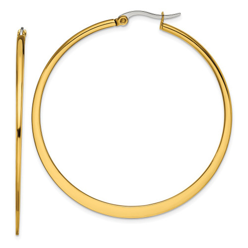 Lex & Lu Chisel Stainless Steel Gold IP plated Tapered 50mm Hoop Earrings 50mm - Lex & Lu