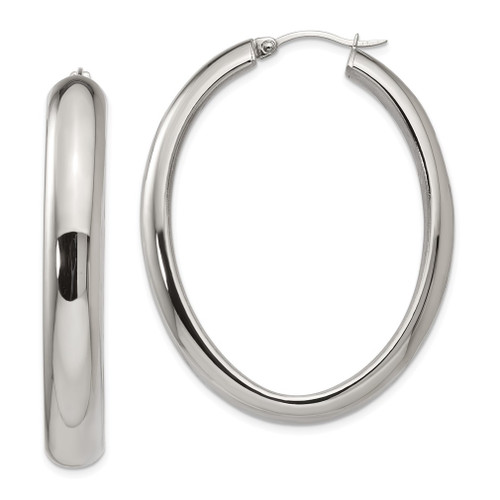 Lex & Lu Chisel Stainless Steel Polished Hollow Oval Hoop Earrings 48mm - Lex & Lu
