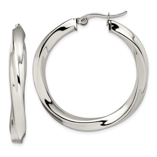 Lex & Lu Chisel Stainless Steel Twisted Polished Hollow Hoop Earrings 37mm - Lex & Lu