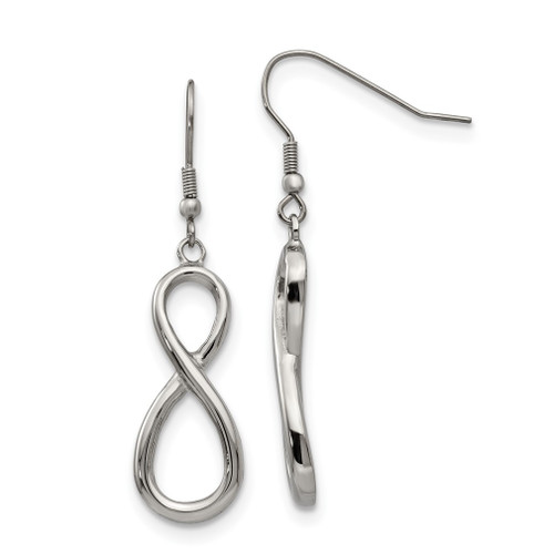 Lex & Lu Chisel Stainless Steel Infinity Symbol Shepherd Hook Earrings 50mm - Lex & Lu