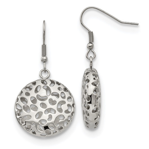 Lex & Lu Chisel Stainless Steel Puffed Cut-out Design Shepherd Hook Earrings - Lex & Lu