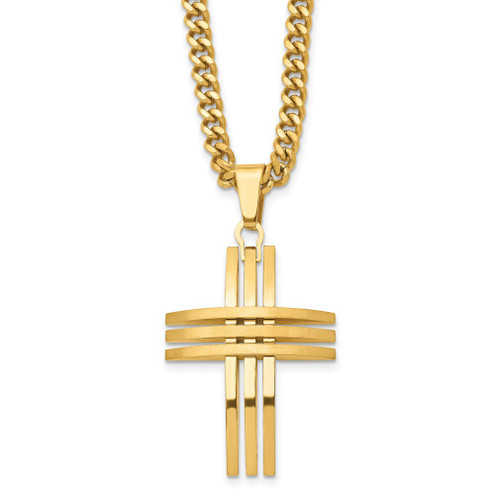 Lex & Lu Chisel Stainless Steel Gold Plated Cross Pendant Necklace 24'' - Lex & Lu
