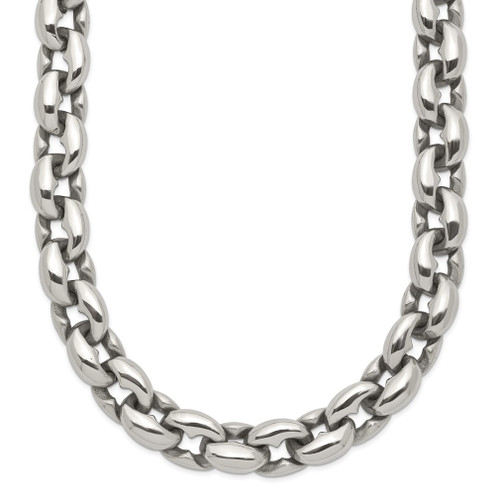 Lex & Lu Chisel Stainless Steel Polished Ovals Necklace 24'' - Lex & Lu