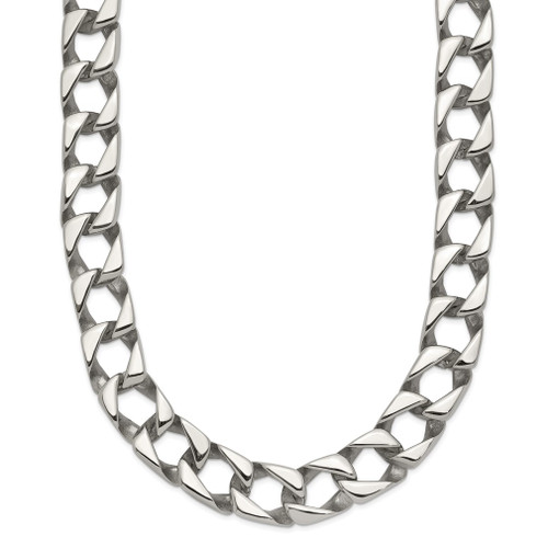 Lex & Lu Chisel Stainless Steel Polished Square Link Necklace 24'' - Lex & Lu