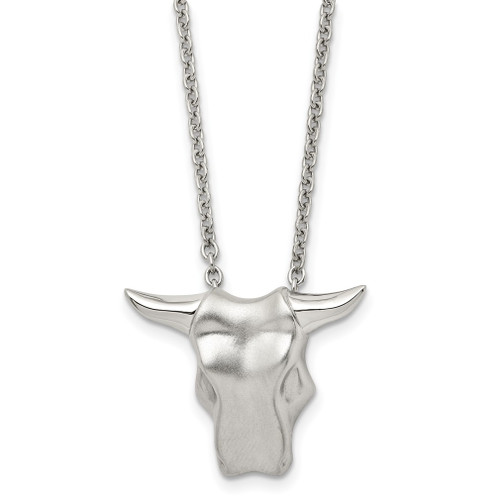 Lex & Lu Chisel Stainless Steel Brushed Bulls Head Necklace 20'' - Lex & Lu