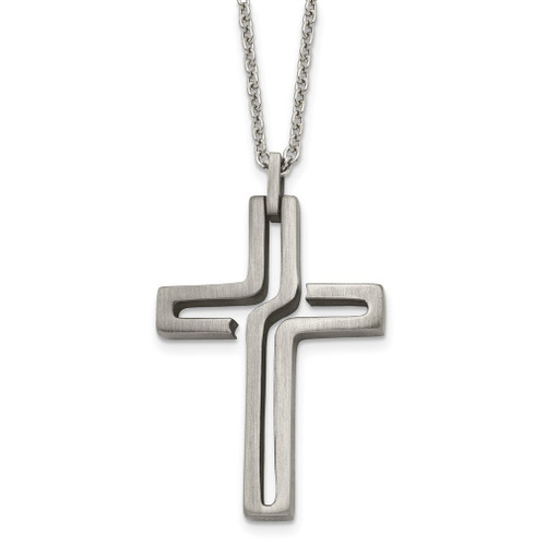 Lex & Lu Chisel Stainless Steel Brushed Antiqued Cross Necklace 20'' - Lex & Lu