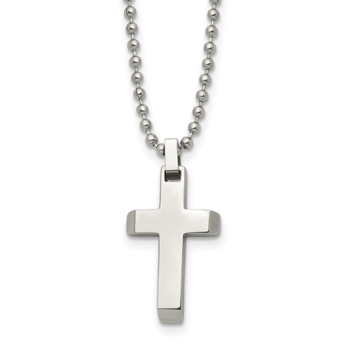Lex & Lu Chisel Stainless Steel Polished Cross Necklace 20'' LAL39755 - Lex & Lu
