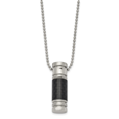 Lex & Lu Chisel Stainless Steel Black Carbon Fiber Necklace 22'' LAL39757 - Lex & Lu