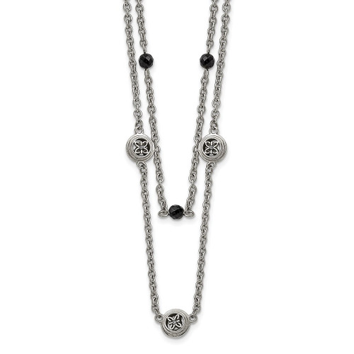 Lex & Lu Chisel Stainless Steel Polished Black Onyx Layered Necklace 23.75'' - Lex & Lu