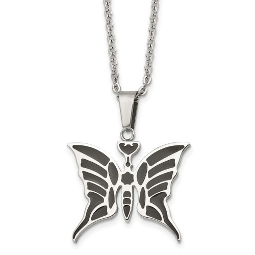 Lex & Lu Chisel Stainless Steel Butterfly Necklace 20'' - Lex & Lu