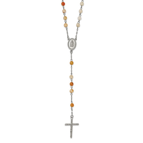 Lex & Lu Chisel Stainless Steel Polished Agate Rosary 31'' - Lex & Lu