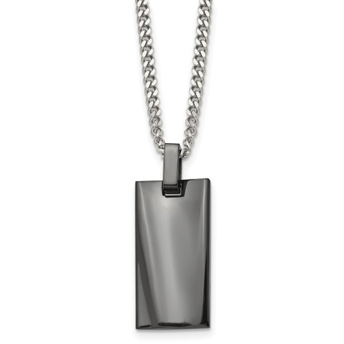 Lex & Lu Chisel Stainless Steel Polished Black Plated Rectangle Necklace 22'' - Lex & Lu
