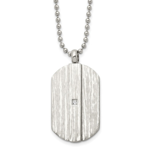 Lex & Lu Chisel Stainless Steel Brushed and Polished w/CZ Necklace 20'' LAL39871 - Lex & Lu