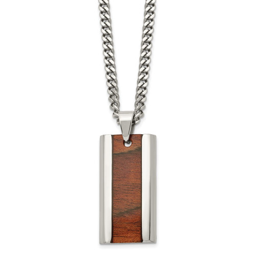 Lex & Lu Chisel Stainless Steel Polished Wood Inlay Enameled Necklace 20'' - Lex & Lu