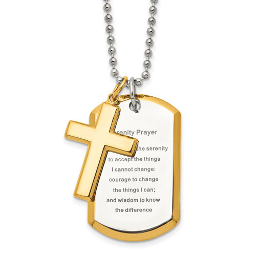 Lex & Lu Chisel Stainless Steel Yellow Plated Serenity Prayer Necklace 24'' - Lex & Lu